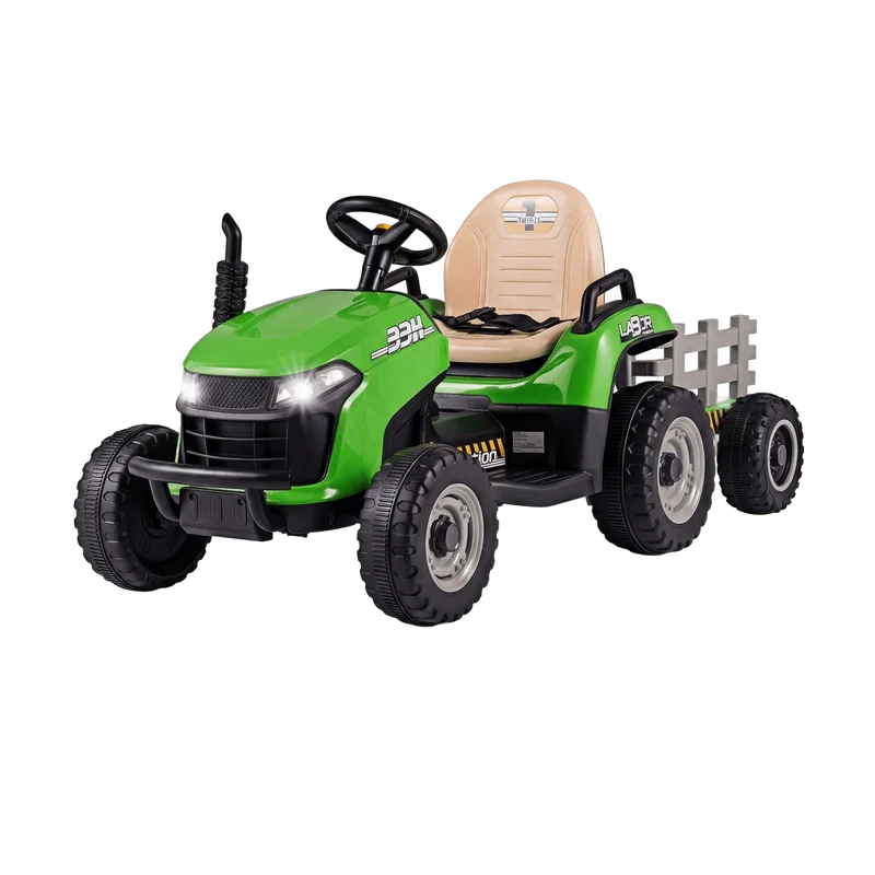 Costway elektrische tractor 24V – groen met kantelbare aanhanger