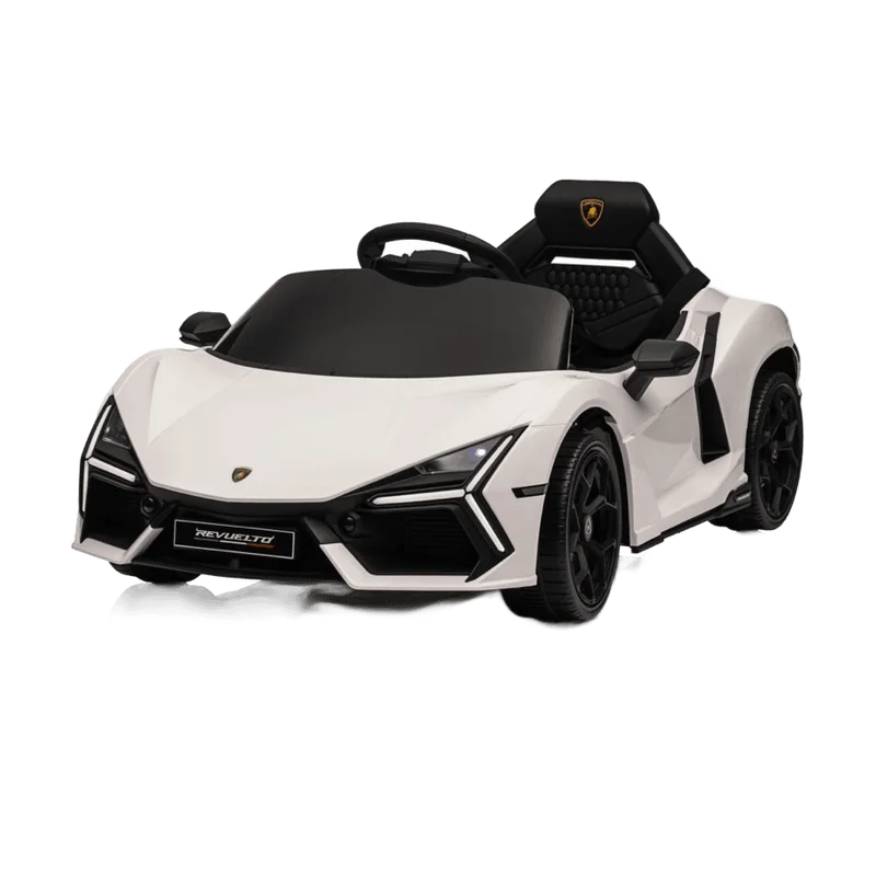 Rollzone Lamborghini Revuelto – witte kinderauto 12V met vier motoren