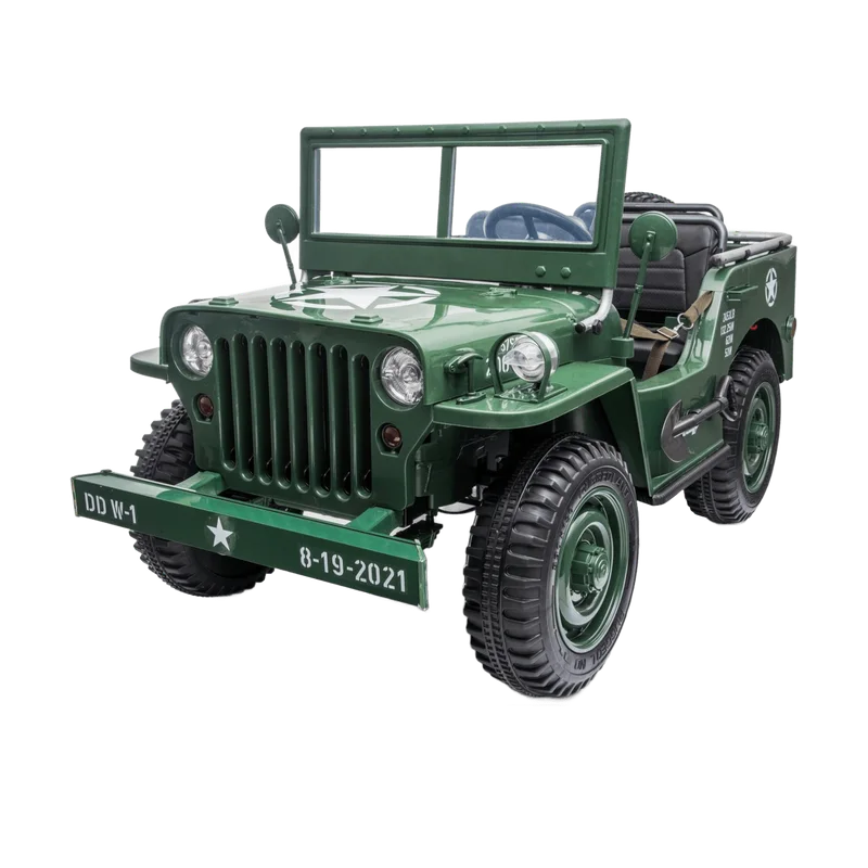 Willy's Jeep Army – kinderauto 24V met 4x4 en drie zitplaatsen